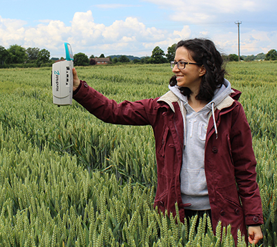 An ASD FieldSpec Handheld 2 portable spectroradiometer used to monitor differences in wheat crops