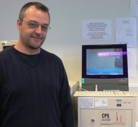 Professor Steve Armes from the University of Sheffield with his CPS Disc Centrifuge system