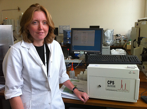 ParticlesCIC laboratory manager Susanne Patel in front of the new CPS Disc Centrifuge