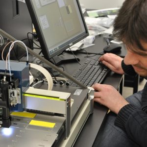 The GeSiM Nano-Plotter system in use at SESMOS (photograph courtesy of Christophe Portal)
